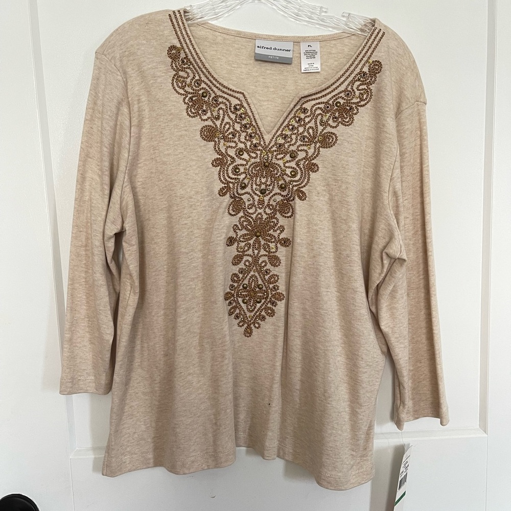 Alfred Dunner light brown shirt with embroidery